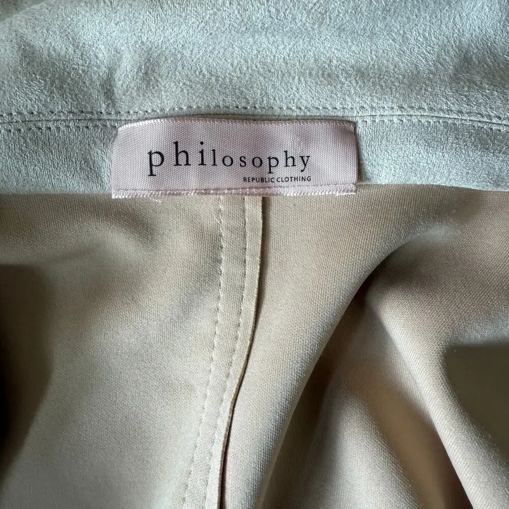 Philosophy Republic Duster Jacket Size Missing Faux Suede Leather Beige Long